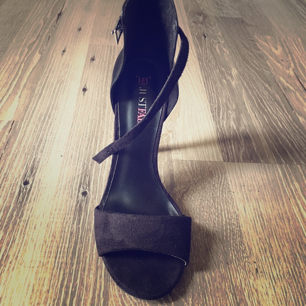 Just Fab black strappy sandal heels stiletto pump